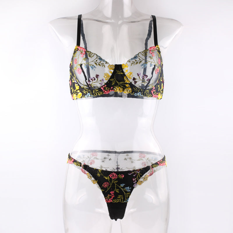 2023 Summer beautiful idyllic small floral color matching belt steel ring bra briefs sexy sexy suit