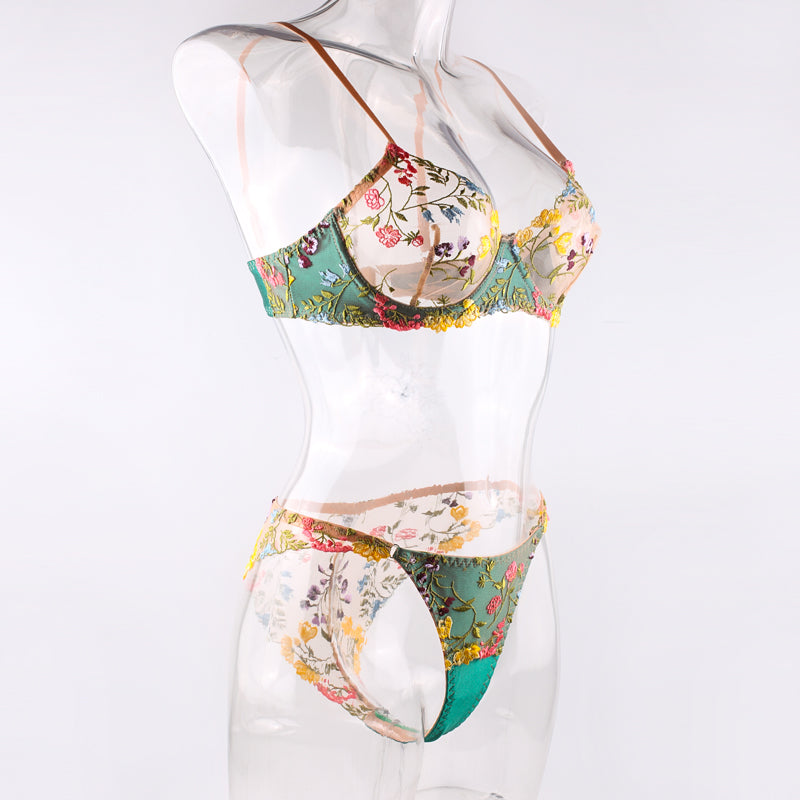 2023 Summer beautiful idyllic small floral color matching belt steel ring bra briefs sexy sexy suit