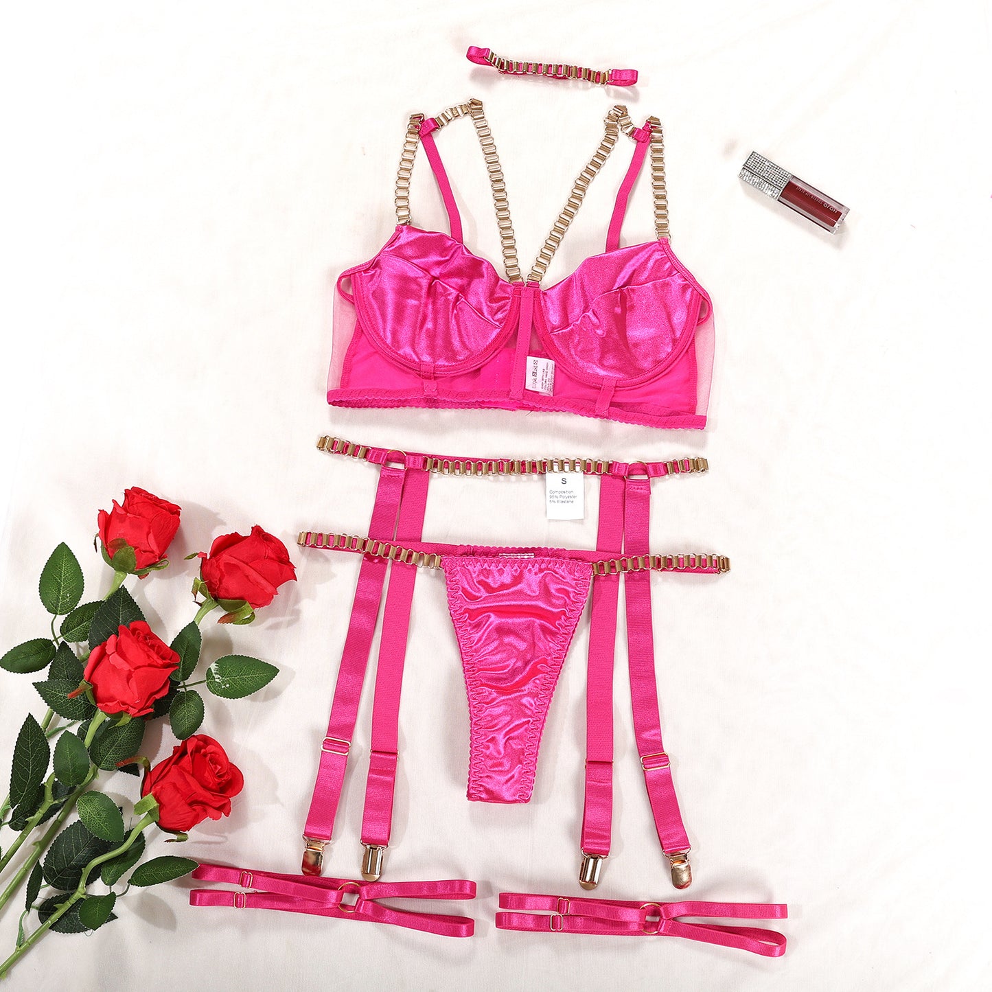 Lace Embroidery Girls Mesh See-Through Sexy Lingerie Three-piece Set